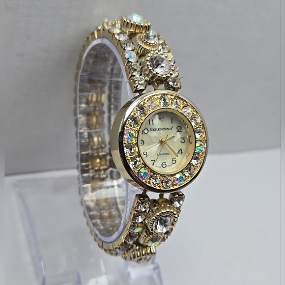 Womens Vintage Cerentino Diamond Gold Tone Watch Crystals Rhinestone New Battery main image 9